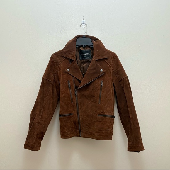 Express $395 Genuine 100% Suede Leather Brown Western Biker Jacket Size Small - Picture 10 of 16